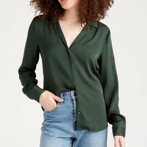 Quince Silk Button Down Notch Collar Blouse
